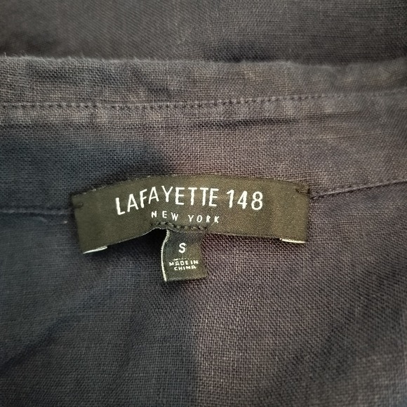 Lafayette 148 Linen Shirt Tunic Embroidered Eyelet Navy - Picture 8 of 9